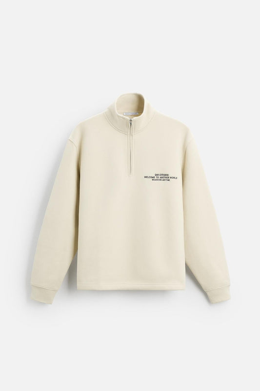 EMBROIDERED SWEATSHIRT WITH HIGH NECK AND ZIP - KANDRA