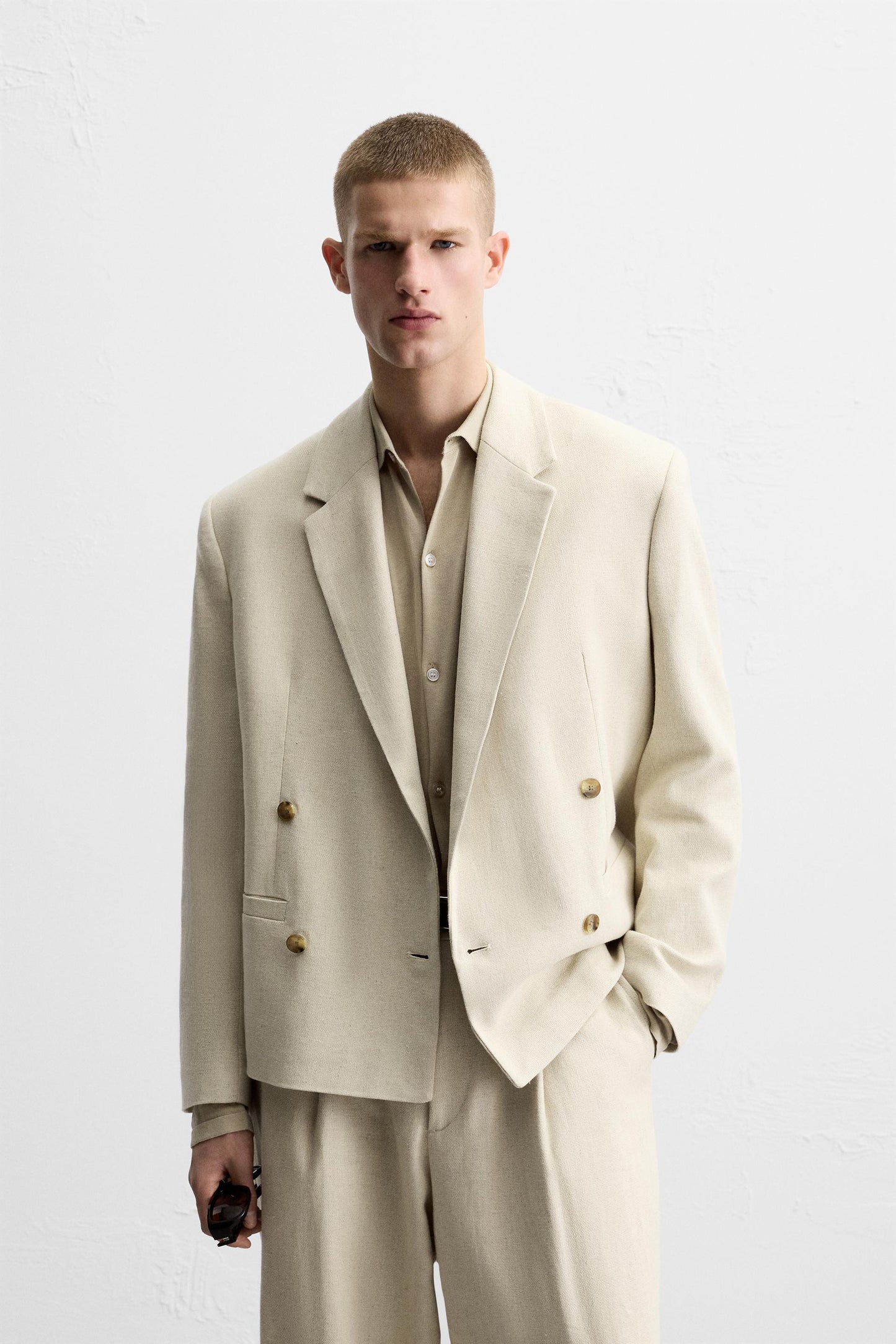 DOUBLE-BREASTED LINEN SUIT JACKET - KANDRA