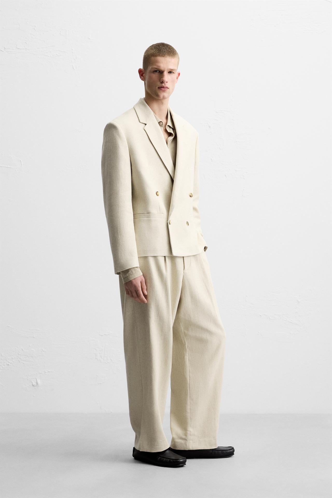 DOUBLE-BREASTED LINEN SUIT JACKET - KANDRA