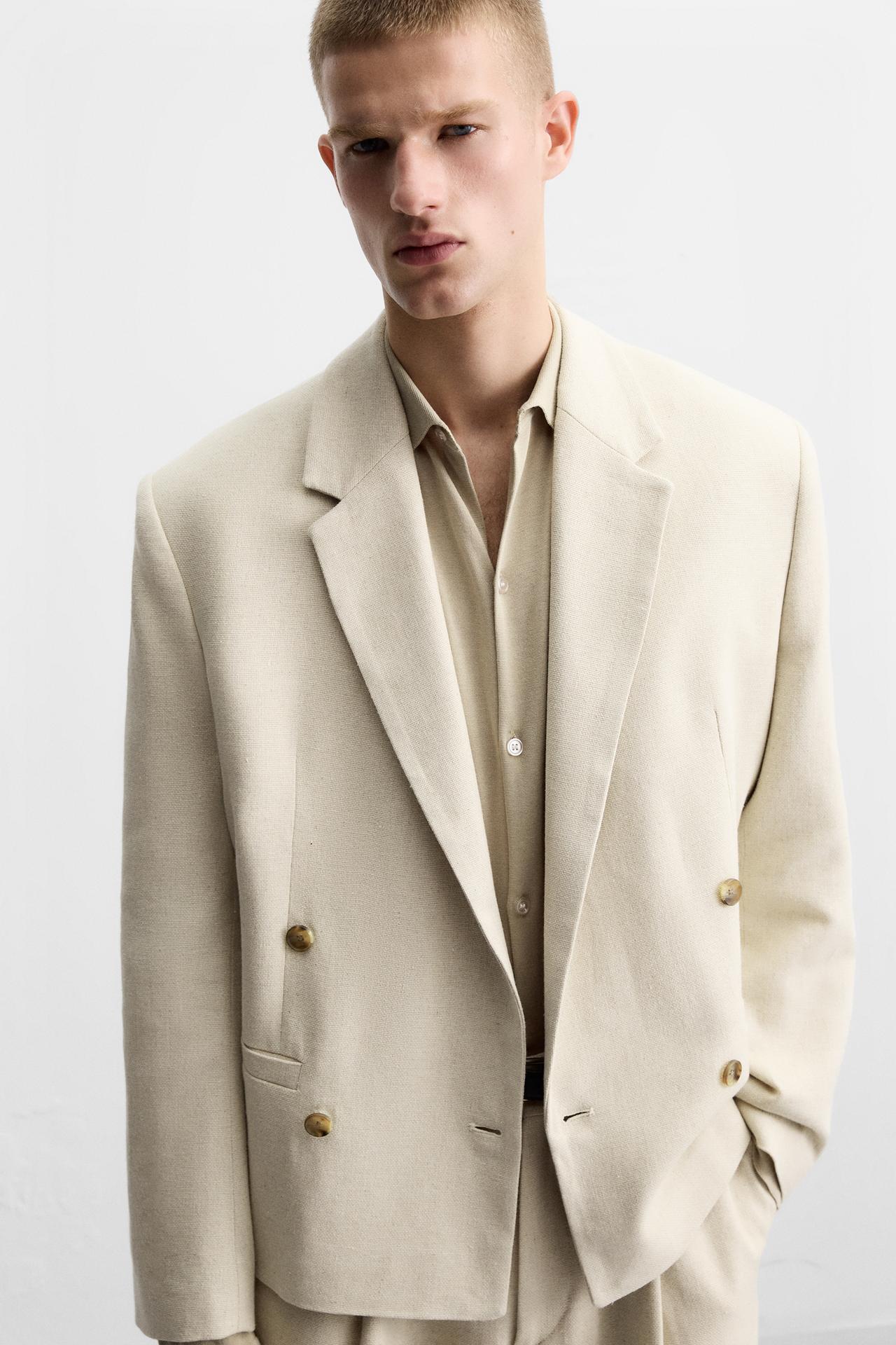 DOUBLE-BREASTED LINEN SUIT JACKET - KANDRA