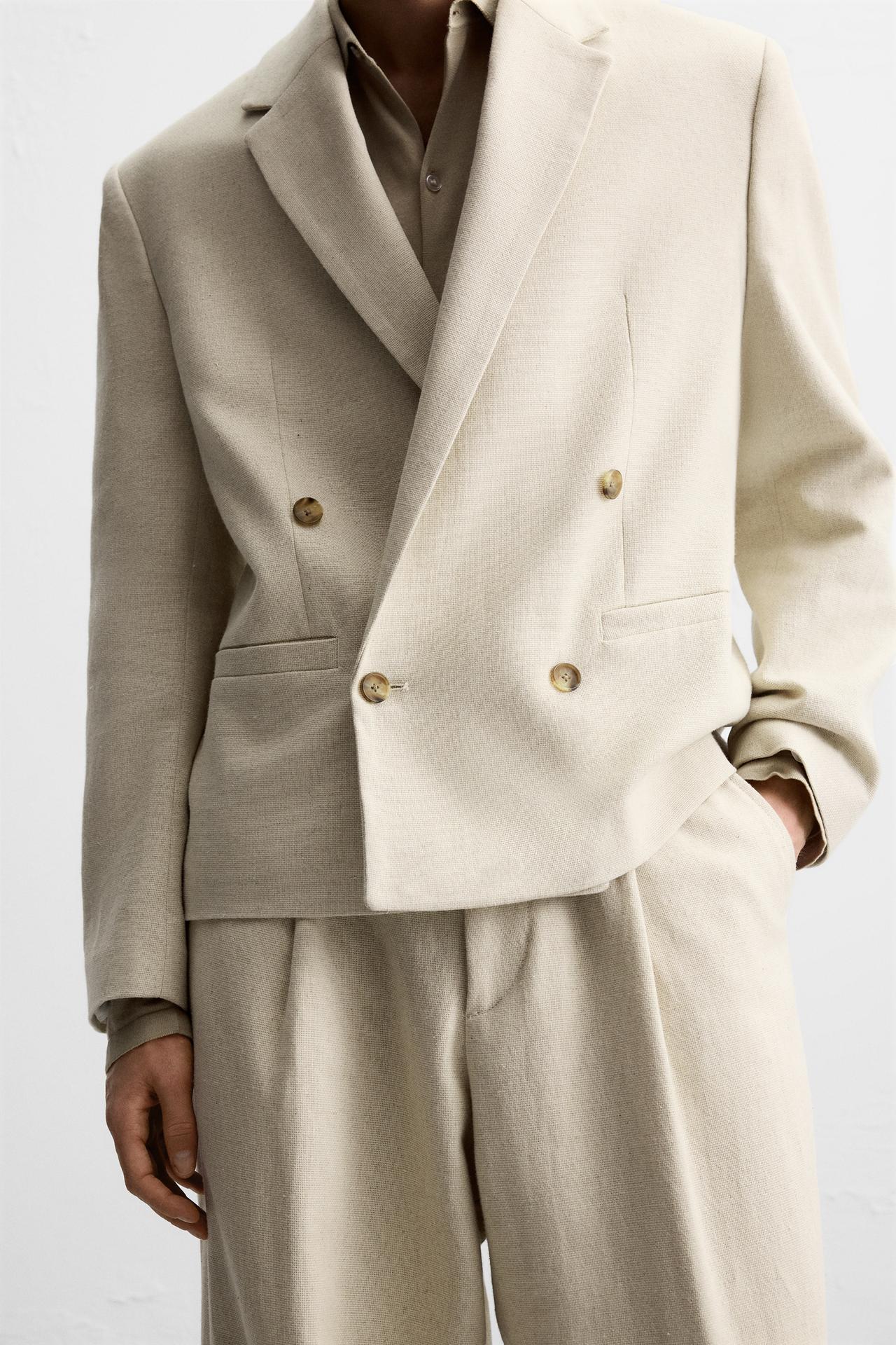 DOUBLE-BREASTED LINEN SUIT JACKET - KANDRA