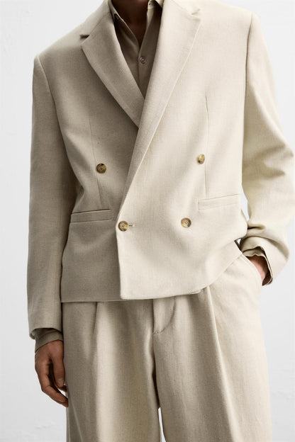 DOUBLE-BREASTED LINEN SUIT JACKET - KANDRA