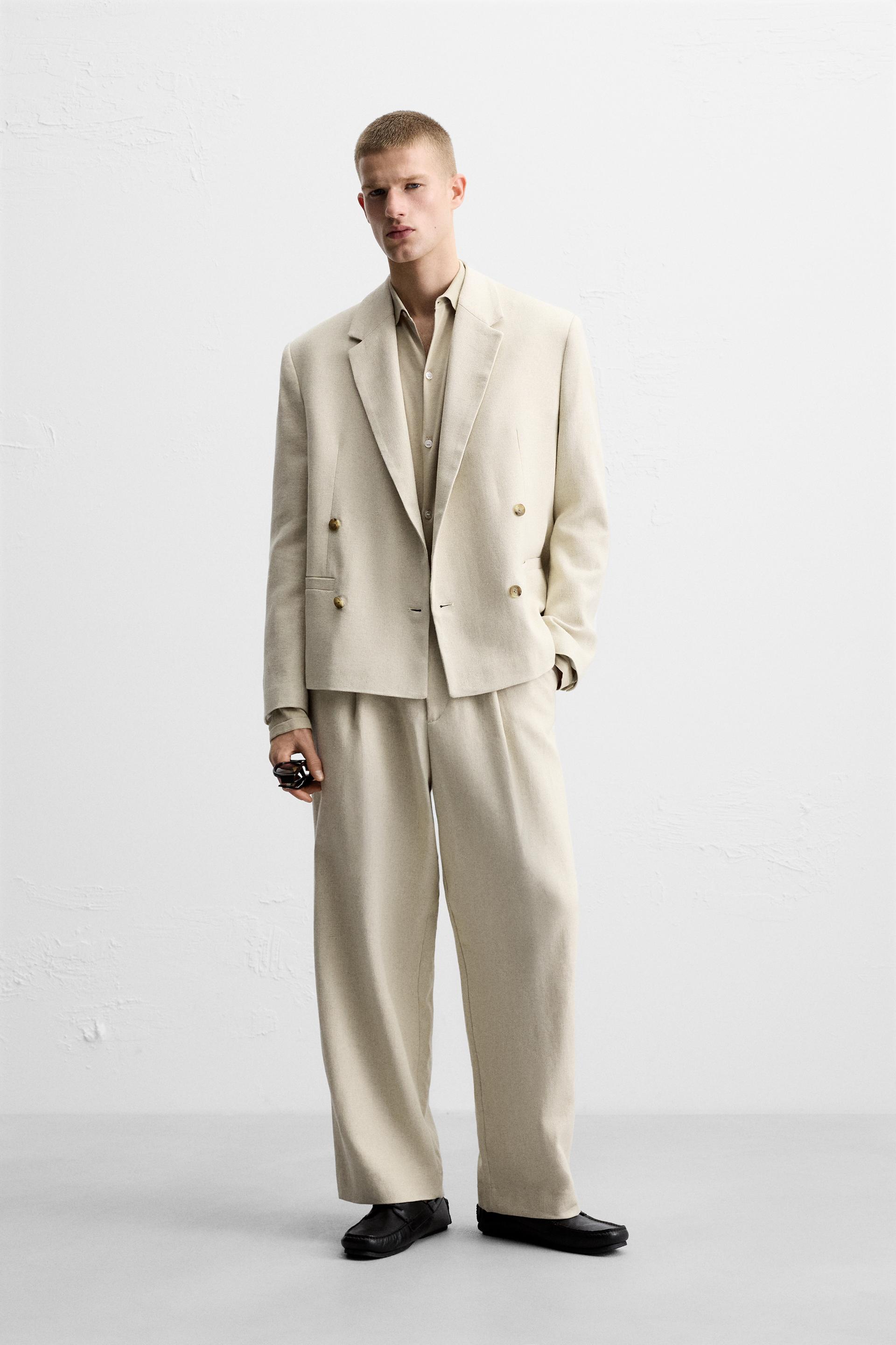 DOUBLE-BREASTED LINEN SUIT JACKET - KANDRA