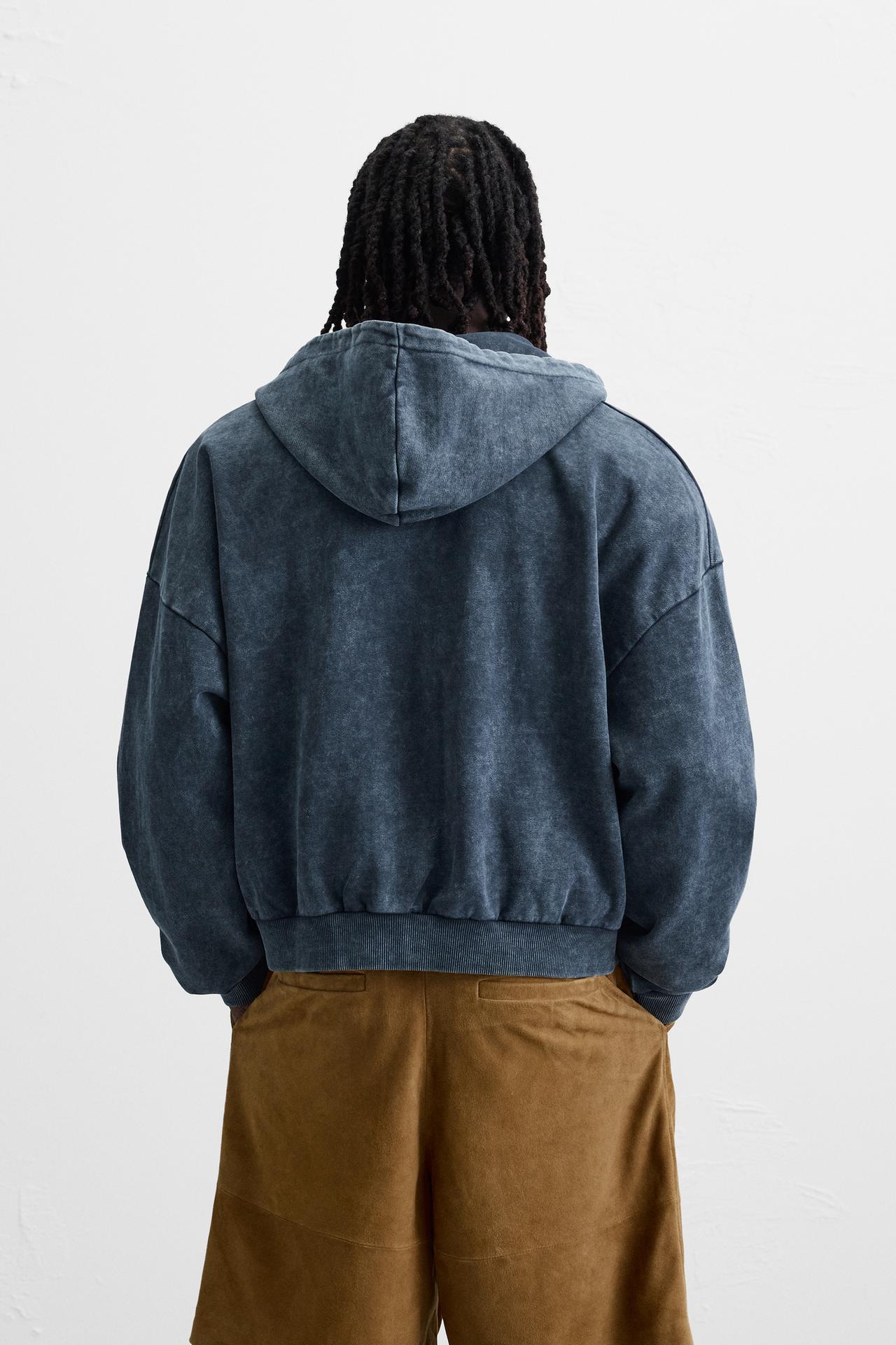 WASHED ZIP-UP SWEATSHIRT WITH NY PATCH - KANDRA