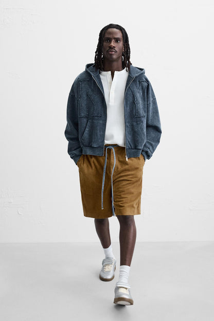 WASHED ZIP-UP SWEATSHIRT WITH NY PATCH - KANDRA