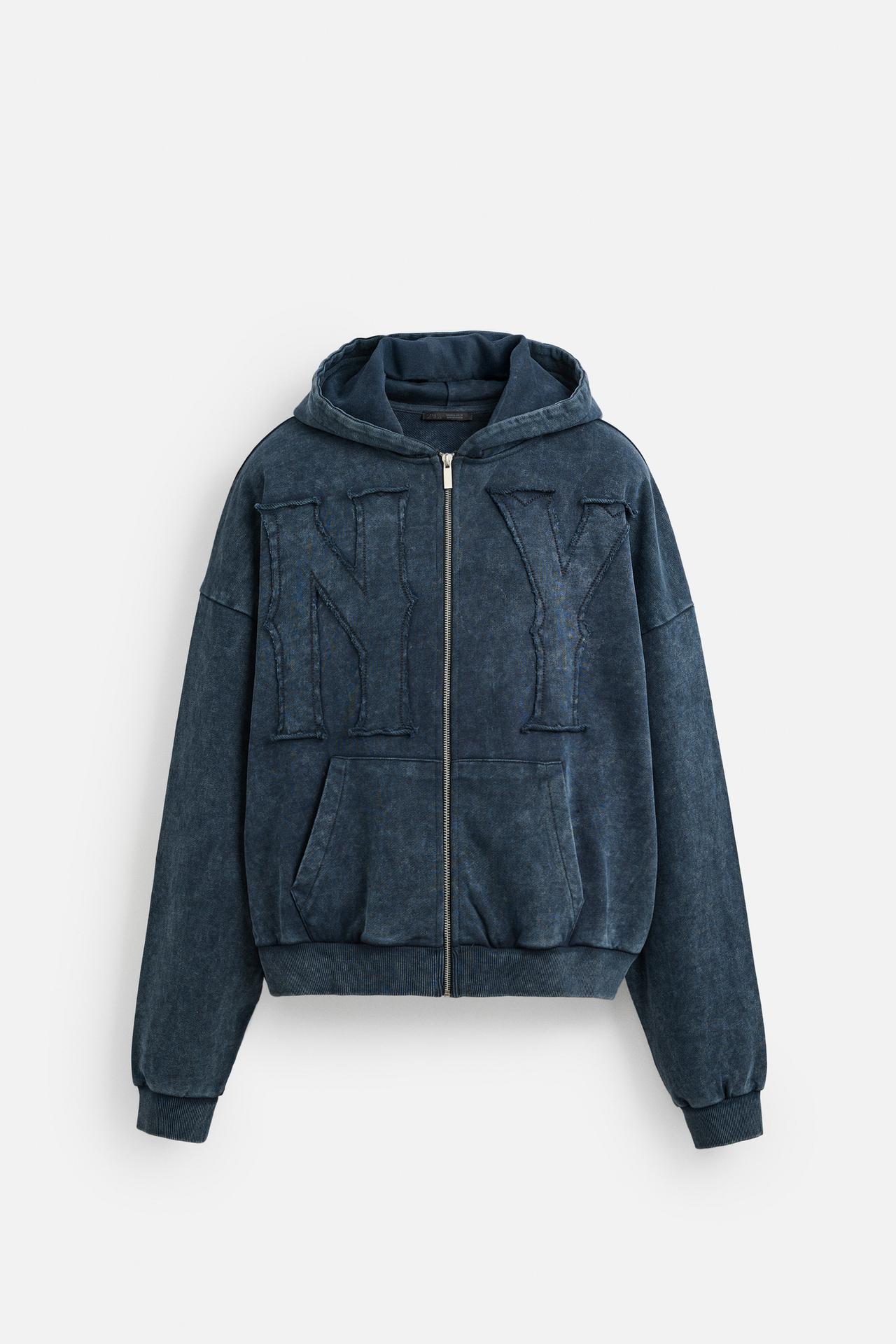 WASHED ZIP-UP SWEATSHIRT WITH NY PATCH - KANDRA