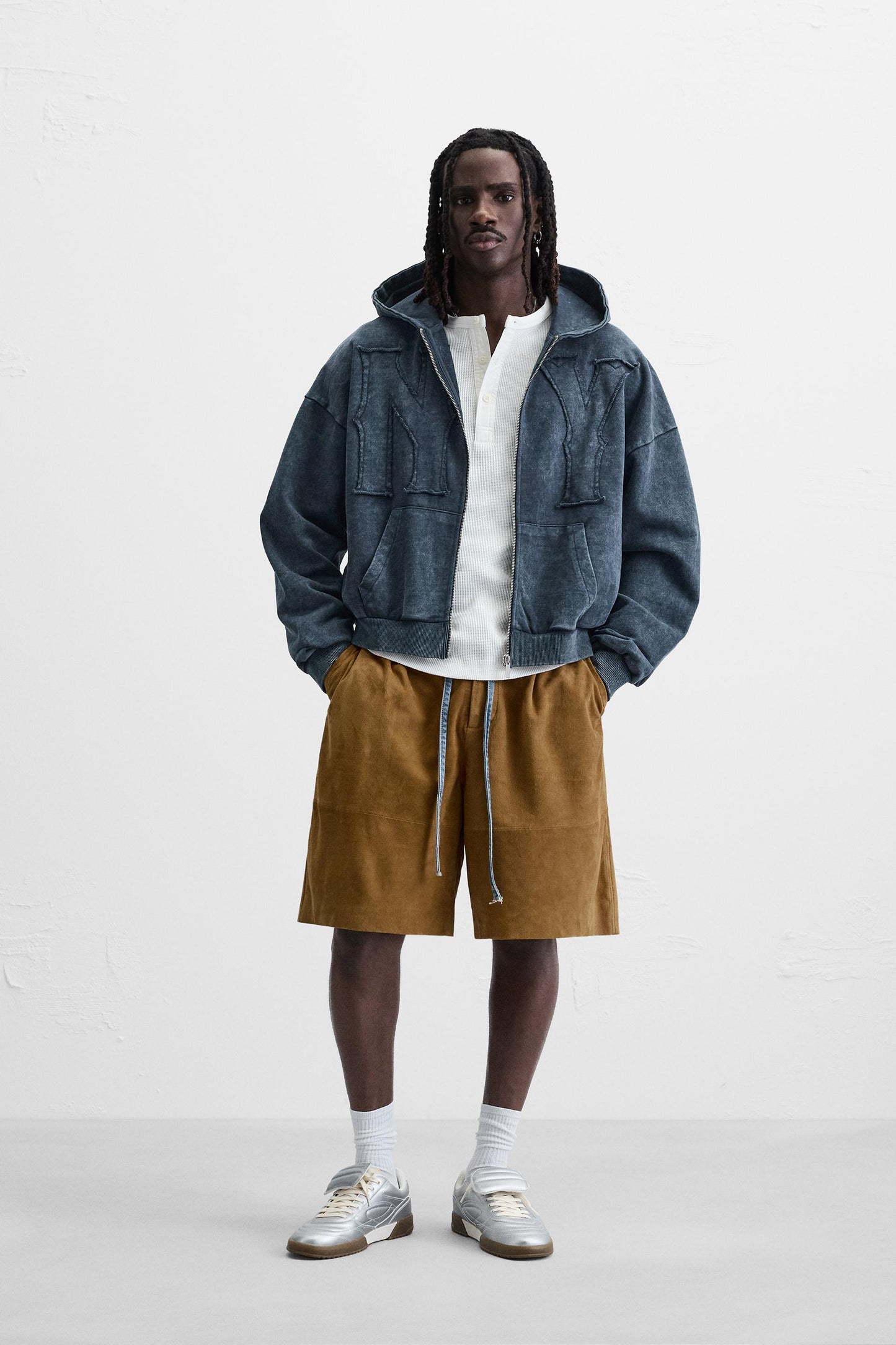 WASHED ZIP-UP SWEATSHIRT WITH NY PATCH - KANDRA