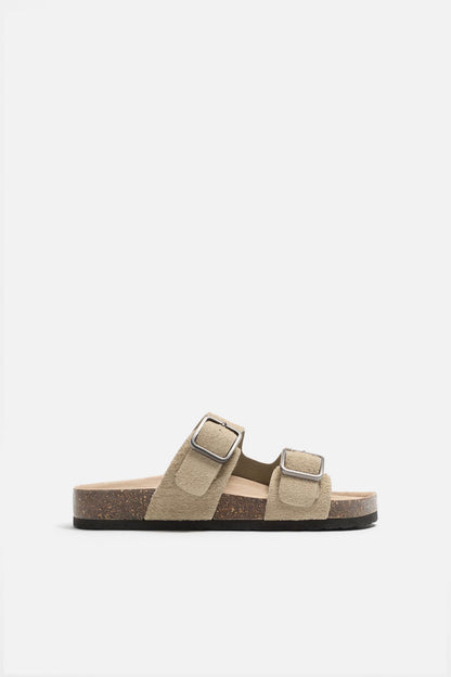 DOUBLE BUCKLE LEATHER SANDALS - KANDRA