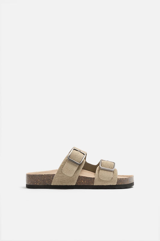DOUBLE BUCKLE LEATHER SANDALS - KANDRA