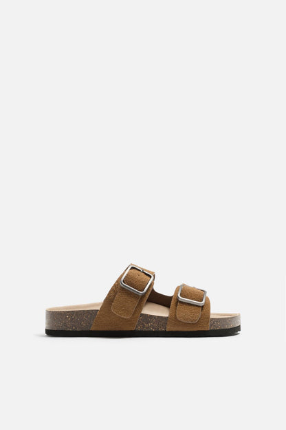 DOUBLE BUCKLE LEATHER SANDALS - KANDRA